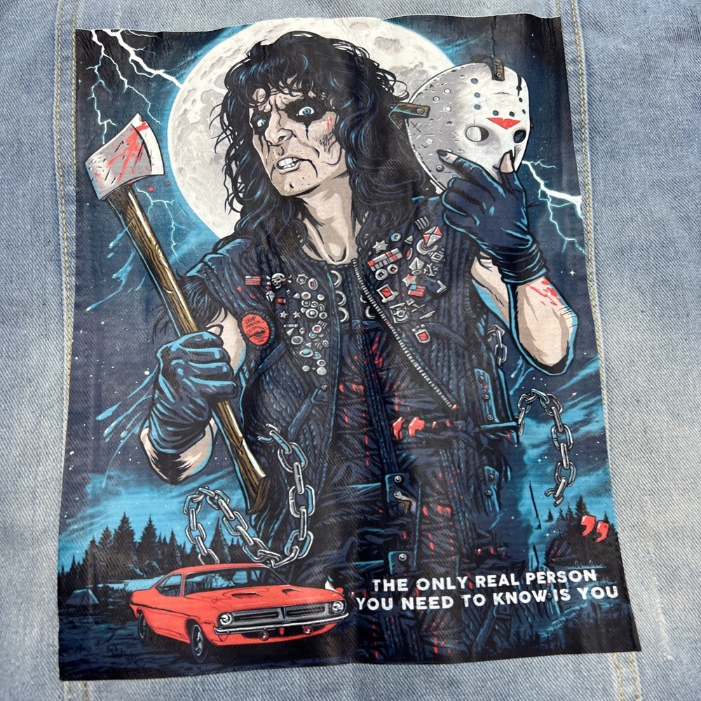 Alice Cooper Hooded Jean Denim Jacket Womens Size S Double Sided‎ See Pictures - Picture 6 of 10
